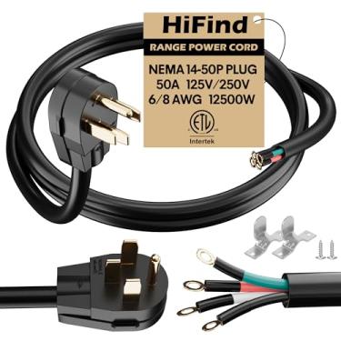 Imagem de HiFind Cabo De Alimentação Reposição 4 Pinos, Alcance 50 A, Pés, Nema 14-50P Para Fio Cores Com Conector Ilhós, Carregador Tesla/Ev Rv, Gerador, Fogão, Plugue Extensão Aparelho, À Prova D'Água, 6/2+
