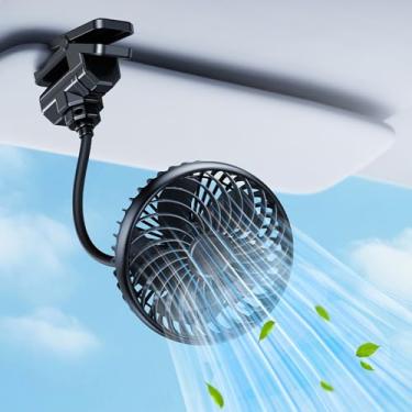 Imagem de DICMKY Ventilador de clipe de carro, mangueira longa 5 V USB 2000 mAh recarregável por USB/ventilador pequeno alimentado por bateria para encosto de cabeça de assento/viseira, ventiladores de assento