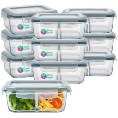 Imagem de Kit Pote Vidro 1040ML Vai ao Forno Microondas Hermético C/Divisória 10un