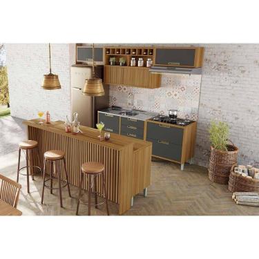 Imagem de Cozinha Modulada Completa Imperatriz 8 Peças (3Aéreos+4Balcões+1Ilha) C8P53 Freijo/Grafite - Nesher