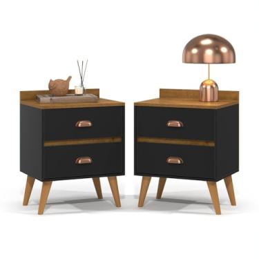 Imagem de Kit com 2 mesas de cabeceira vintage com 2 gavetas(KIT 2 MADERO - PRETO/FREIJO)