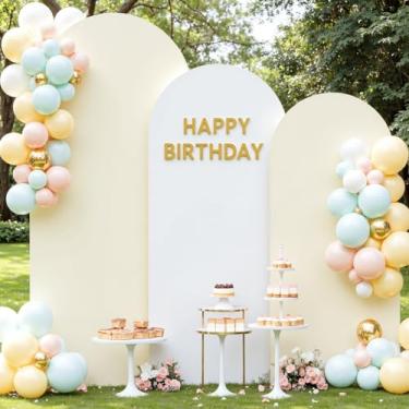 Imagem de Conjunto de 3 capas de arco branco e bege - 2 m, 2 m, 2 m, capa de fundo de arco de 2 cores, elastano para chá de panela, chá de bebê, festa de aniversário, decoração de fotos de casamento