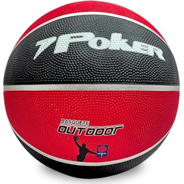 Imagem de Bola De Basquete Poker Outdoor Tamanho 7 Oficial Alta Aderência Borracha Relevo Quadra Externa Adulto Profissional Resistente Preta Vermelha Impermeável
