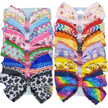 Imagem de 12 peças de laços de cabelo para meninas coloridas laço de cabelo de gorgorão arco-íris arco de cabelo jacaré grampos de cabelo de unicórnio grampos de cabelo acessórios de cabelo para crianças