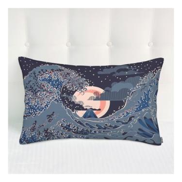 Imagem de Siwehtu Capas de travesseiro tamanho padrão grandes ondas do oceano decoração lindas capas de travesseiro para quarto sofá ondas do oceano paisagem noturna lua céu, capas de almofada para escritório