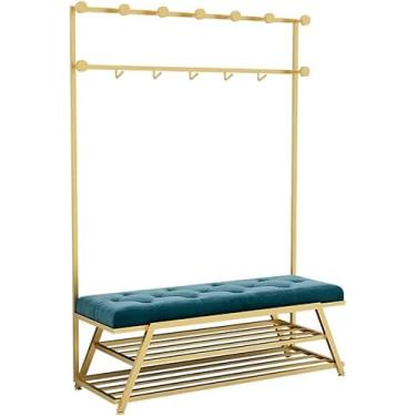 Imagem de Árvore De Entrada 3 Em 1 Com Prateleiras De Armazenamento Cabideiro De Entrada Industrial Com Ganchos De Banco De Sapatos Para Quarto Montagem Robusta E Fácil, Blue a, 80x35x175cm