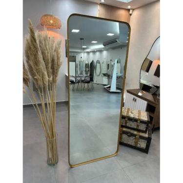 Imagem de Espelho Retangular 150x60cm 170x70cm Corpo Inteiro Com Suporte de Chão Moldura Alumínio Salão Quarto Sala Decorativo (DOURADO,150CM X 60CM)