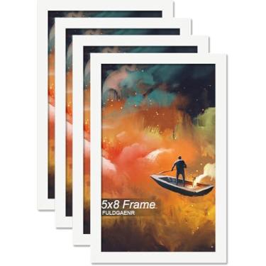 Imagem de FULDGAENR Conjunto de 4 porta-retratos 12,7 x 20,3 cm, molduras brancas para certificado de pôster, moldura de parede/mesa de alta transparência com visor vertical horizontal (pacote com 4 | branco |