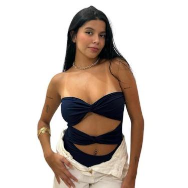 Imagem de Bory Body Feminino Nó Transpassado sem alça - W&L Closet, Azul marinho