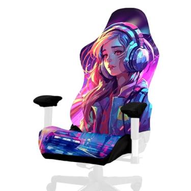 Imagem de Capa para cadeira de jogos, estilo Cyberpunk, alta elasticidade, macia, fácil de instalar, capa de assento para cadeira de jogos com capa de apoio de braço – sem cadeira (C)