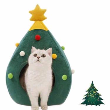 Imagem de Ushang Pet Casa de Cachorro Interior Decoração de Natal Casa de Gato Portátil Casa de Animais de Estimação Cachorro Cama Gato Caverna barraca 38 x 38 x 60 cm