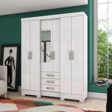 Imagem de Guarda-roupa 163cm com Espelho 6 portas 3 gavetas Briz B23 - Branco
