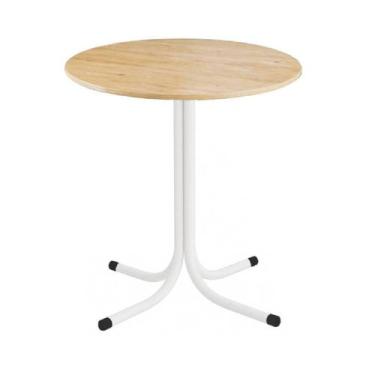 Imagem de Mesa de Jantar Redonda 80cm Branca Tampo Madeira Pinus - Lamar Design