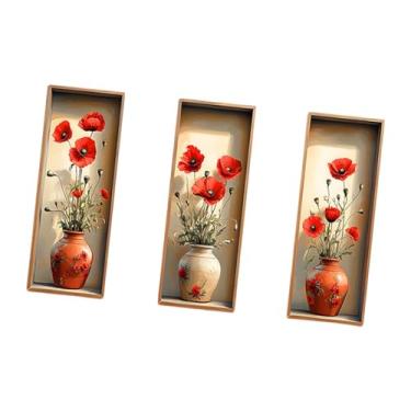 Imagem de IEUDNS 3x Adesivos de parede de vaso floral 3D, adesivos de parede criativos, murais de papel de parede, de arte para escritório, fundo de sofá de casa