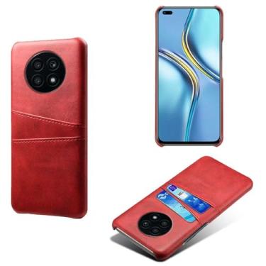Imagem de Capas Compatível com Honor X20,Caso de couro PU-Tampa de telefone a prova de choque com 2 slots de cartão,Proteção anti-impressão digital e anti-gota-Red