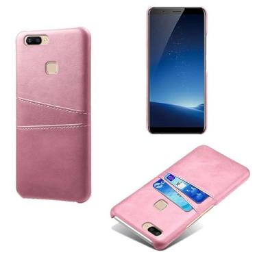 Imagem de Capas Compatível com VIVO X20 PLUS,Caso de couro PU-Tampa de telefone a prova de choque com 2 slots de cartão,Proteção anti-impressão digital e anti-gota-Pink