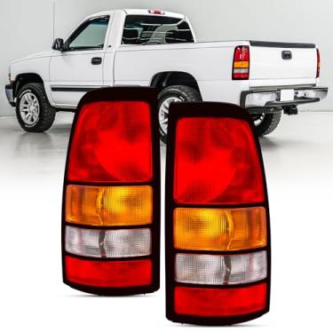 Imagem de Reinko Conjunto de luzes traseiras compatível com Chevy Silverado 1999-2002 1500 2500 3500 1500 HD 2500HD, para GMC Sierra 1999-2006 Luzes traseiras lâmpadas de freio substituição de borda preta