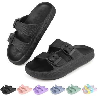 Imagem de Tsukare Chinelos Infantis Com Fivela Em Nuvem, Sandálias Para Meninos E Meninas, Chinelos Para Banho, Sapatos De Praia E Piscina, Chinelos De Verão Ajustáveis Em Eva, Pretos