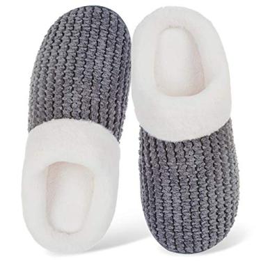 Imagem de Pantufas femininas de espuma viscoelástica com forro de lã de pelúcia confortável para uso interno e externo, Dark Gray, 11-12