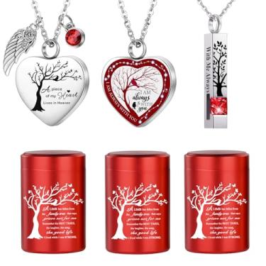 Imagem de RIPFEVURN Pequenas urnas para compartilhamento de cinzas humanas, adulto, feminino, masculino, árvore da vida, joias de cremação, colares de urna para cinzas para mulheres e homens, conjunto de 6
