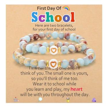 Imagem de OAVOOK Primeiro dia de aula/jardim de infância/pré-escolar, pulseiras de volta às aulas para meninas, presentes de mãe e filha, First Day of School Gifts, Pedra, Sem Pedra Preciosa