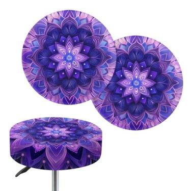 Imagem de gearider Conjunto redondo de 2 capas de almofada de assento de cadeira elástica com faixas elásticas roxas laváveis para banco de bar para banco de 30 a 35 cm