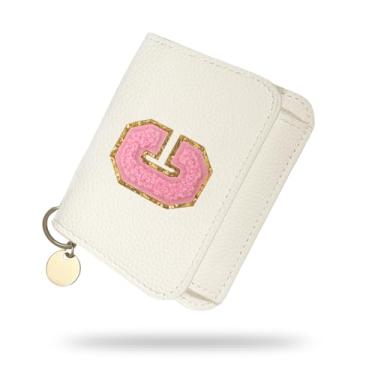Imagem de Carteira para meninas, carteiras femininas com inicial, carteira pequena branca para crianças com 5 compartimentos para cartões, bolsas personalizadas, presentes para meninas e mulheres, presente de