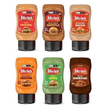 Imagem de Kit 6 Molho Billy & Jack Original, Chipotle, Bacon, Cheddar, Verde e B