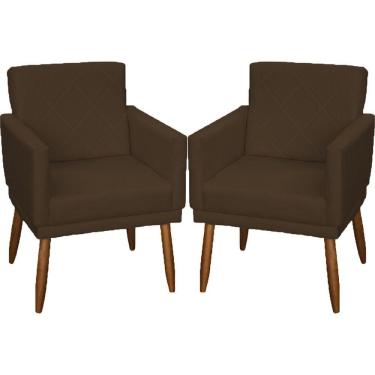 Imagem de Kit 2 Poltronas Decorativa Para Sala Recepção Beatriz Suede Cores Pé Palito Castanho