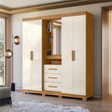 Imagem de Guarda Roupa Solteiro Ambiente Eldorado 5 Portas Freijó Off White Com Espelho - Moval