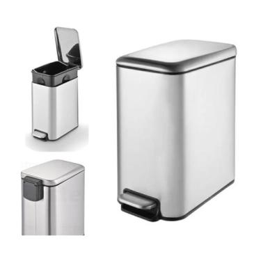 Imagem de Lixeira Slim em Aço Inox Retangular 5 Litros Fechamento Suave da Tampa