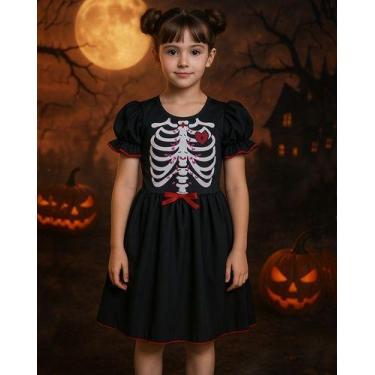 Imagem de Vestido Infantil Caveira Mexicana Halloween Fantasia Menina - Ana Fant