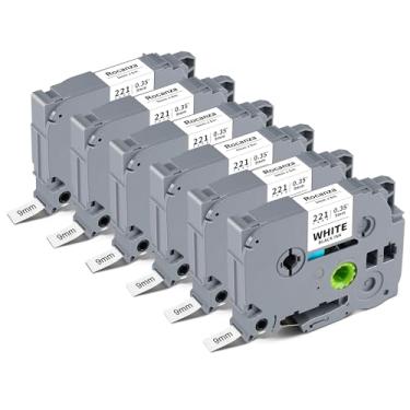 Imagem de TZe-221 TZ Fita 9 mm 0,35 Branco Laminado Compatível com Brother Label Maker Tape TZe-221 Fita PTouch 3/20.3 cm Trabalho com Brother PTouch D220 PTD210 PTH110 PTH111 PTP710BT PTD400 Cubo, pacote com 6