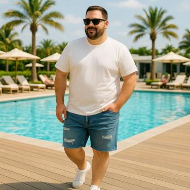 Imagem de Bermuda JEANS MASCULINA RASGADA Plus Size Grande Tamanho 44 46 48 Refo