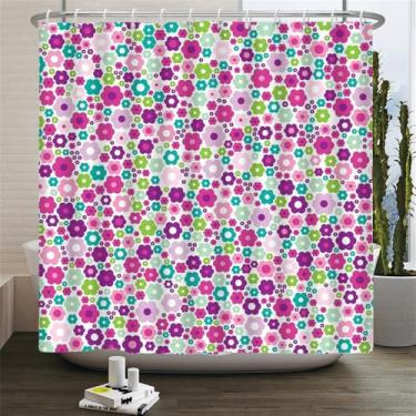 Imagem de Cortinas de chuveiro Flores Cortina de banheiro com ganchos Impressão à prova d'água 180x240cm Tecido de poliéster Tela de decoração de banheiro, 2012X, L210xA180cm