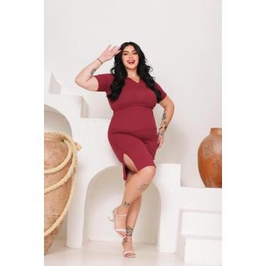Imagem de vestido feminino gola polo canelado plus size tam unico eleganta e cas