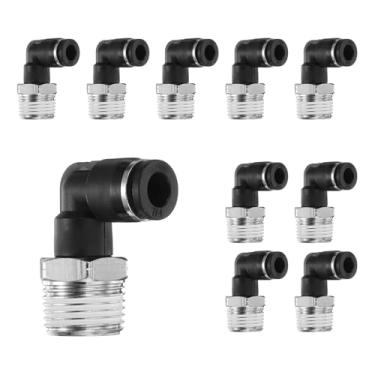 Imagem de HARFINGTON 10 peças de encaixes push to connect cotovelo macho 1/4 polegada tubo OD x 3/8 polegada NPT rosca plástico conexão rápida mangueira de ar kit de encaixe pneumático conector de bloqueio de