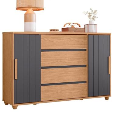 Imagem de Cômoda Evidenza 2 Portas E 4 Gavetas Flex Freijó-titanium - Móveis Albatroz Freijó-titanium