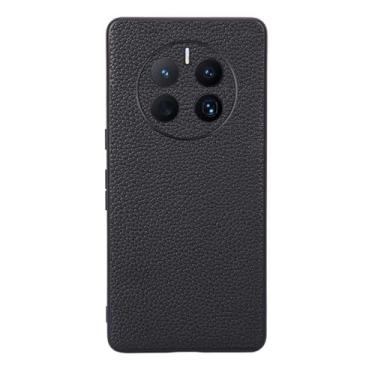 Imagem de Capas Compatível com Honor Magic 5 PRO,Design de grão levantado de superfície,Proteção contra queda,Anti impressão digital,Anti arranhões,Aparência de couro de imitação de plástico macio-Black