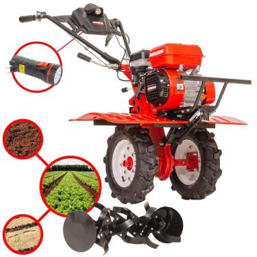 Imagem de Motocultivador Micro Trator Tratorito Kawashima MCG-780A À Gasolina 212cc 7HP Câmbio de 3 Marchas Com 24 Lâminas Cultivadoras e Rodas Para Transporte
