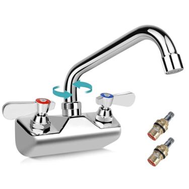 Imagem de ZKDAUSDO Torneira de pia comercial central de 10 cm, suporte de parede com bico giratório de 20 cm e válvula de cerâmica, torneira de pia de mão de cozinha, entrada macho NPT de 1/5.1 cm, construída