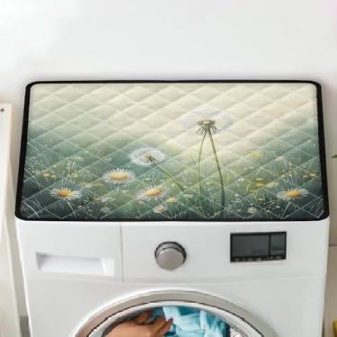 Imagem de WHOSGNIHT Capa de lavadora e secadora vintage verde com estampa de flor de dente-de-leão 61 x 40 cm para a parte superior, capa de máquina de lavar e secar roupa antiarranhões, tapete protetor