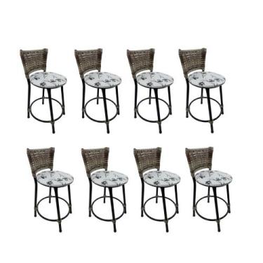 Imagem de Kit 8 banqueta baixa junco cozinha gourmet bancada americana - FortMix