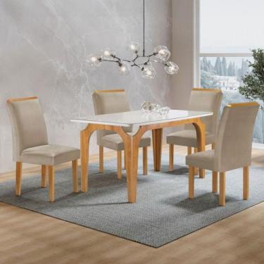 Imagem de Mesa de Jantar 4 Lugares Melina Luisa com Vidro Cinamomo/Off White/Beg