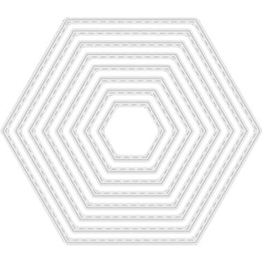 Imagem de Cortes hexagonais para fazer cartões, moldes hexagonais de corte de metal, parabéns, cortes, aniversário, estampagem, estêncil, para decoração de scrap-booking, casamento, aniversário