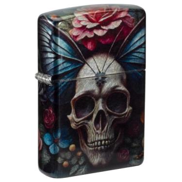Imagem de Zippo Isqueiro de bolso cromado com design de caveira borboleta 540