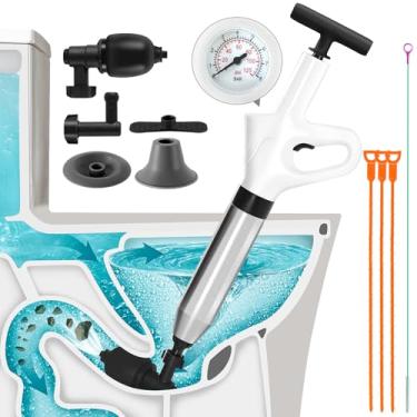 Imagem de Desentupidor de vaso sanitário de alta pressão para serviço pesado (1 peça), removedor de entupimento de ralo de cobra (3 peças), ferramenta de limpeza de ralo de pia de aço (1 peça), ferramenta