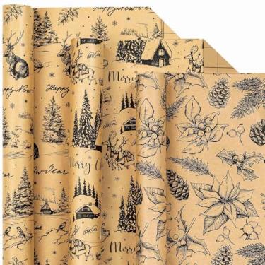 Imagem de Homeral Rolo de papel de embrulho de Natal com papai noel kraft e rena