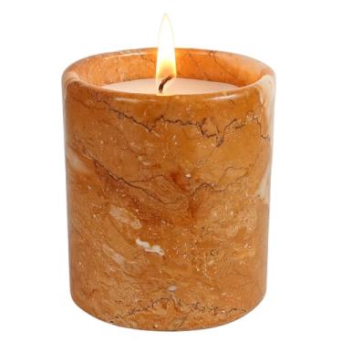 Imagem de Castiçal de aromaterapia de mármore de luxo: vela sem fumaça perfumada de chá branco, decoração de pedra natural reutilizável, queima de 40 horas, presente artesanal artesanal, laranja filipina