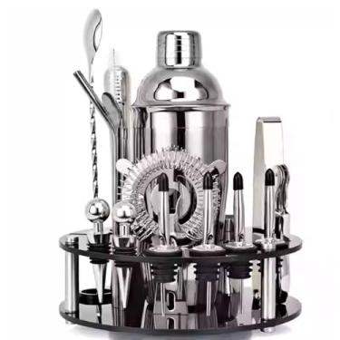 Imagem de Kit de bartender, conjunto de coqueteleira de 20 peças, kit de bartender, conjunto de coqueteleira de aço inoxidável com suporte acrílico para misturar bebidas, conjunto de coqueteleira de bar de bar